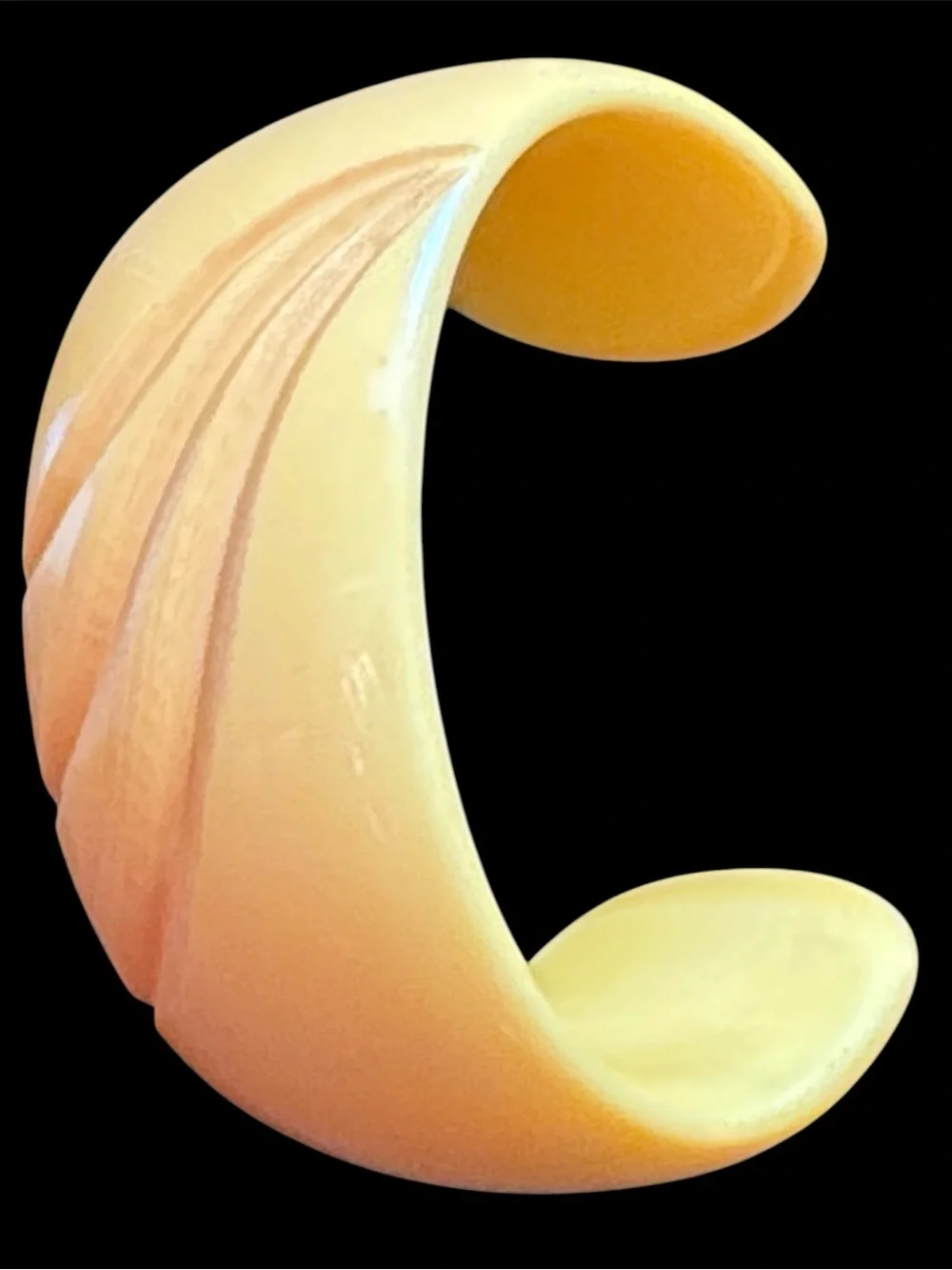 Yellow Carved Bakelite Cuff Bracelet